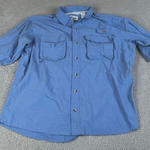 World Wide Sportman Shirt Mens L Blue Button Short Sleeve Vented Pocket Outdoor